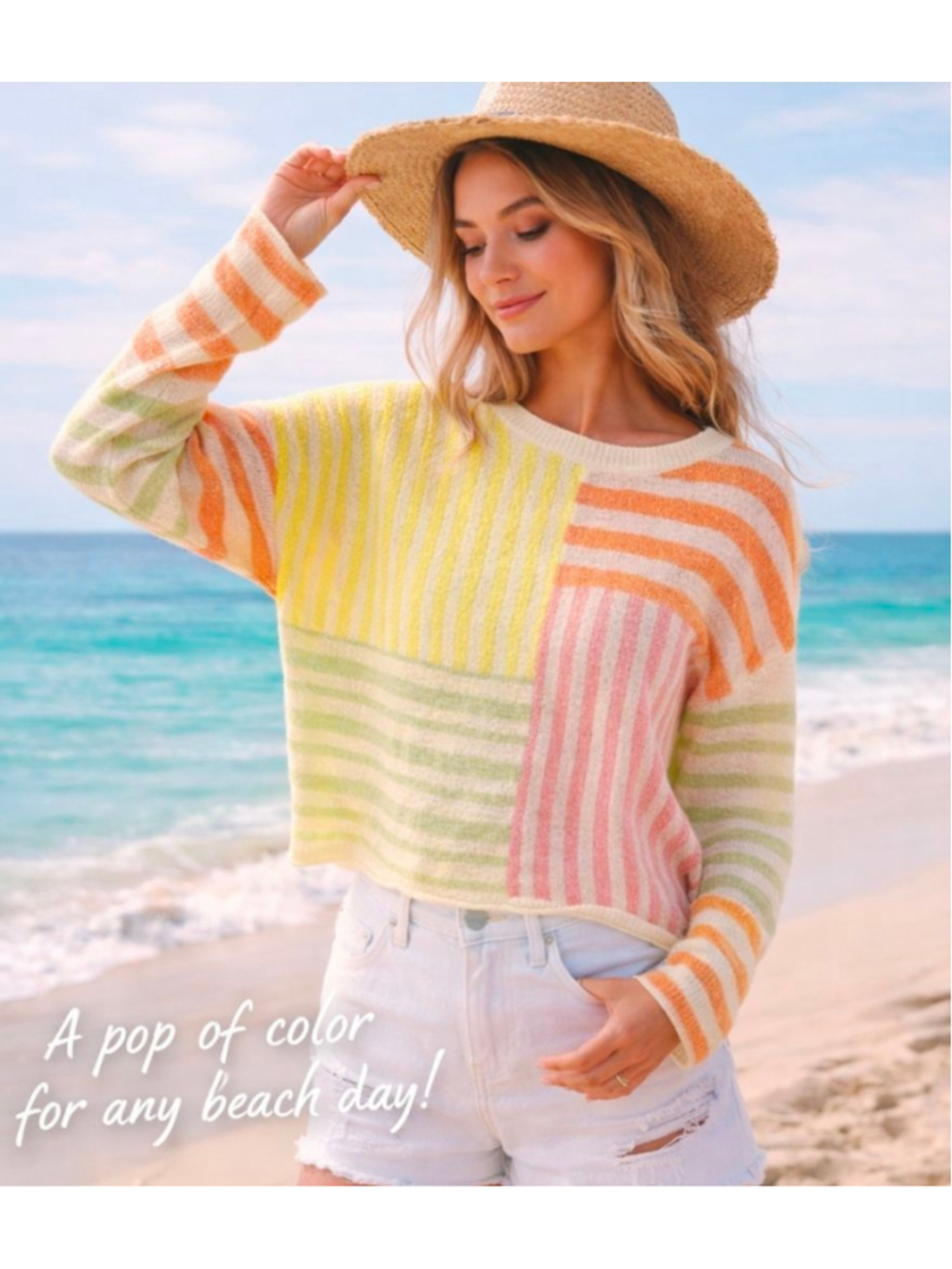 Very J Pastel Colorblock Striped Lightweight Sweater Spring Summer Coastal Girl